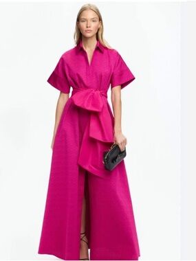 Carolina Herrera Women's Fuchsia Maxi Shirt Dress with Waist Bow size 6 new!
